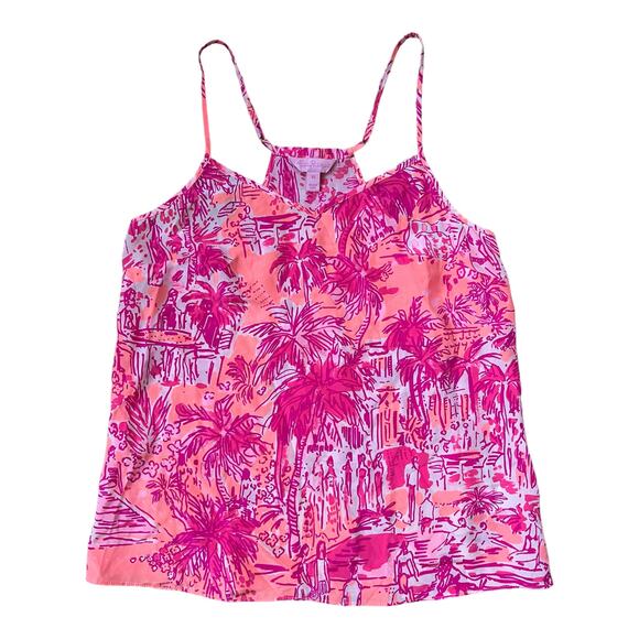 Lilly Pulitzer Dusk Racerback Cami Tank Cheek Melon Rule Breakers 100% Silk XS - Picture 1 of 6